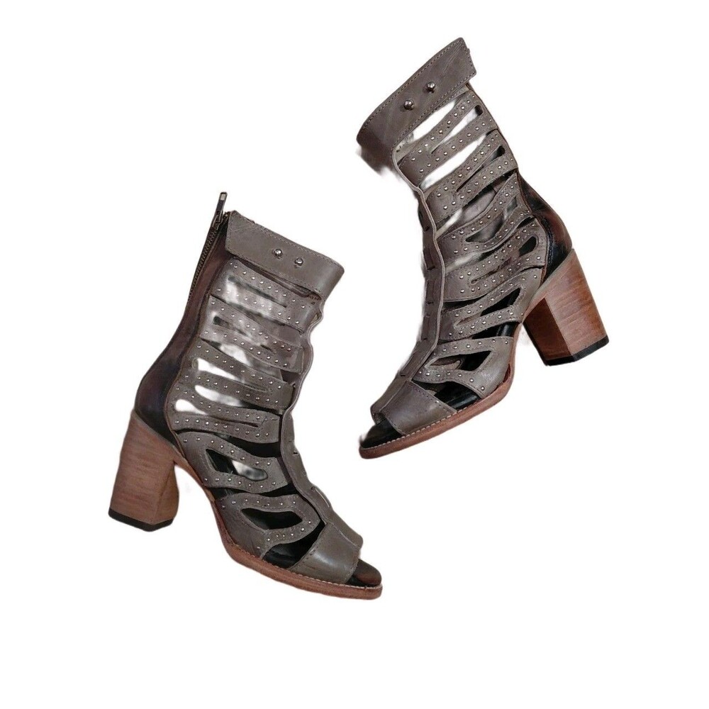 Freebird By Steven Gladiator Bootie Size 7 Lotus Taupe Leather Block Sandal - Picture 1 of 12